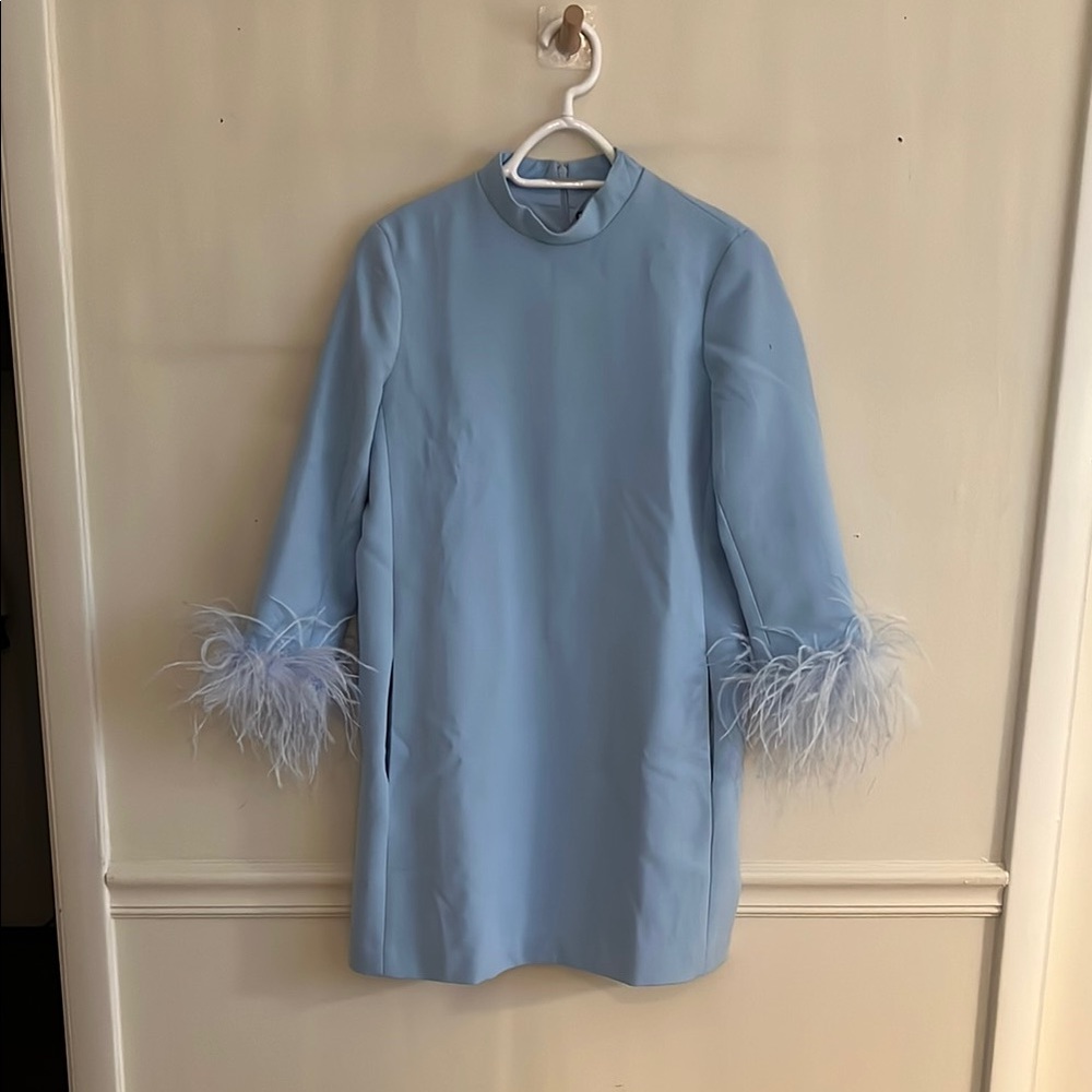 Tuckernuck Light Blue Dress with Feather Cuffs
